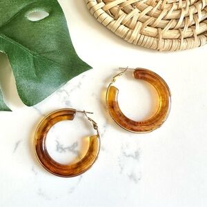 2/$30🌵 Amber Brown Acrylic Tortoiseshell Earrings Gold Hoop Bohemian Jewelry